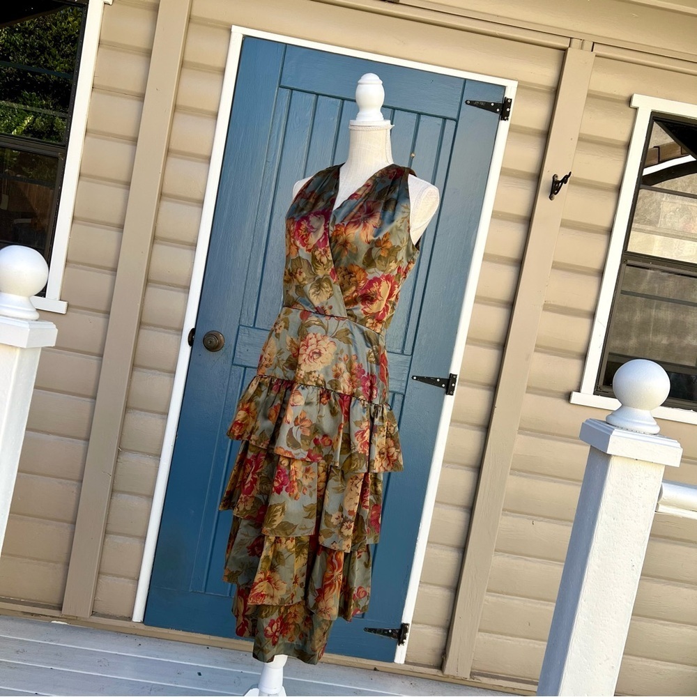 Vintage Virgo 80’s Multicolor Floral High Low Dress Women’s Size 6